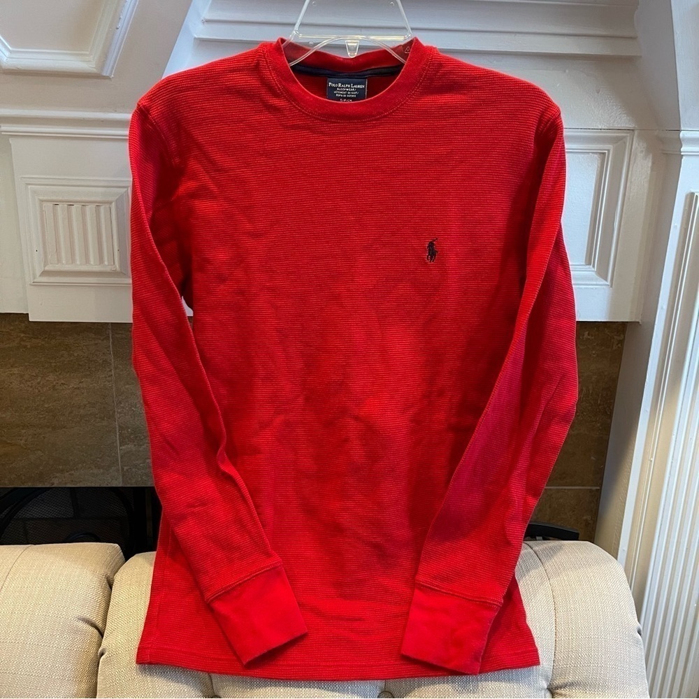 BI: Ralph Lauren Shirt Men’sSmall Red Thermal Long Sleeve Waffle Grunge Pony